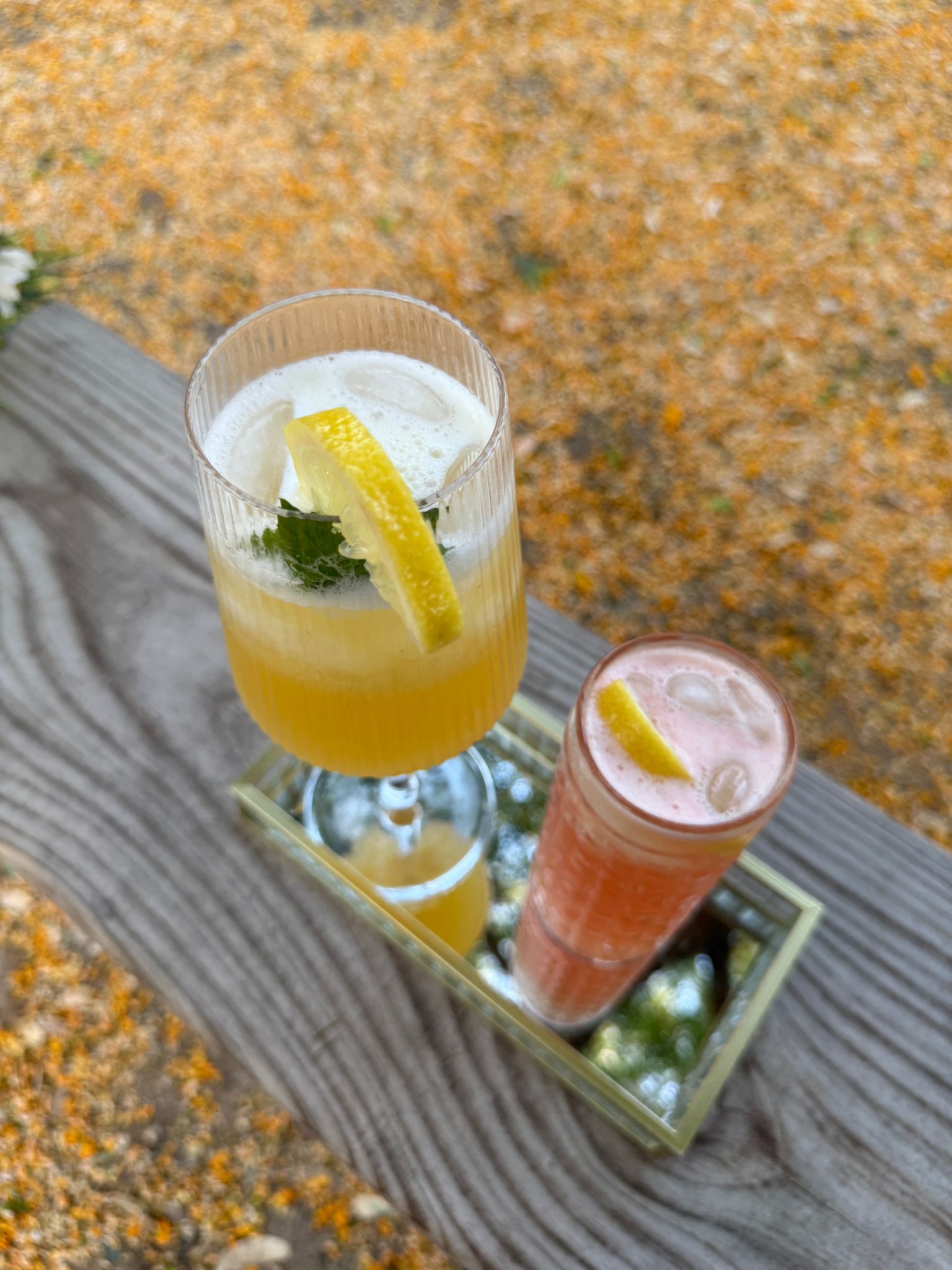 שני משקאות על מגש זכוכית